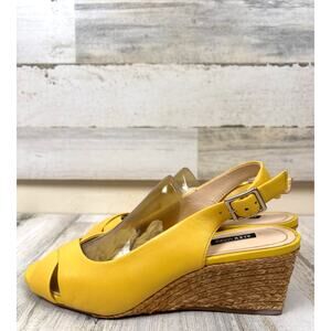 Alex Marie Womens 9 Yellow Leather Espadrille Sandals Slip On Open Toe Summer